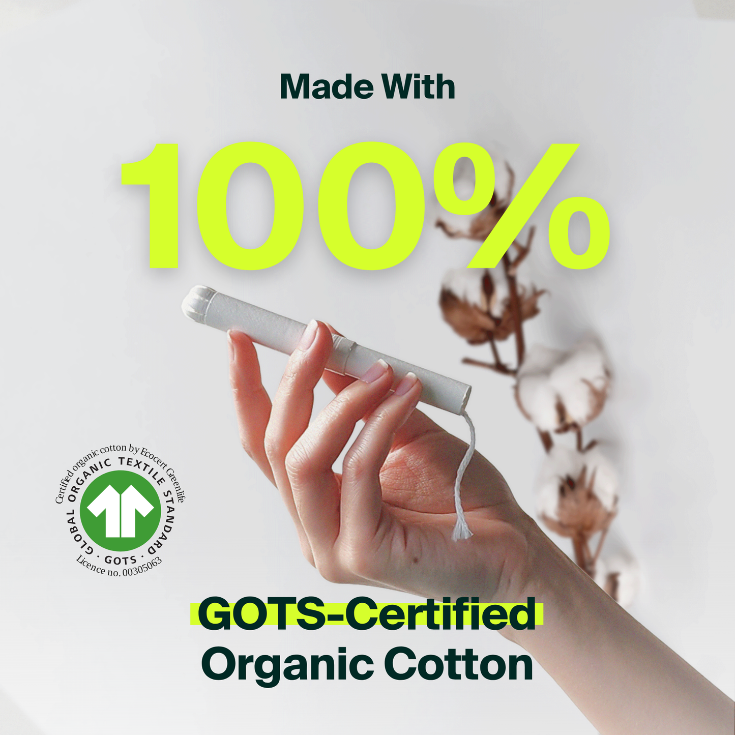 100% Organic Cotton Applicator Tampons