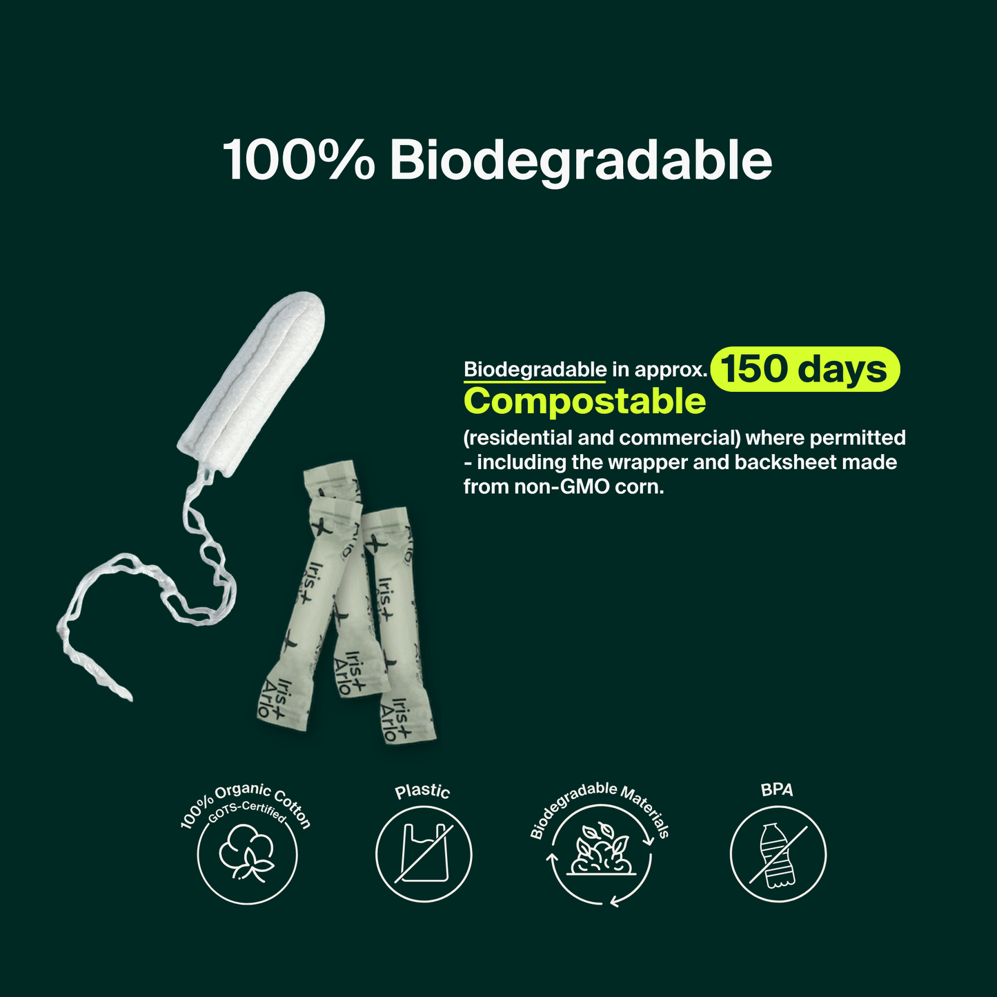 100% Organic Cotton Non-Applicator Tampons - Regular