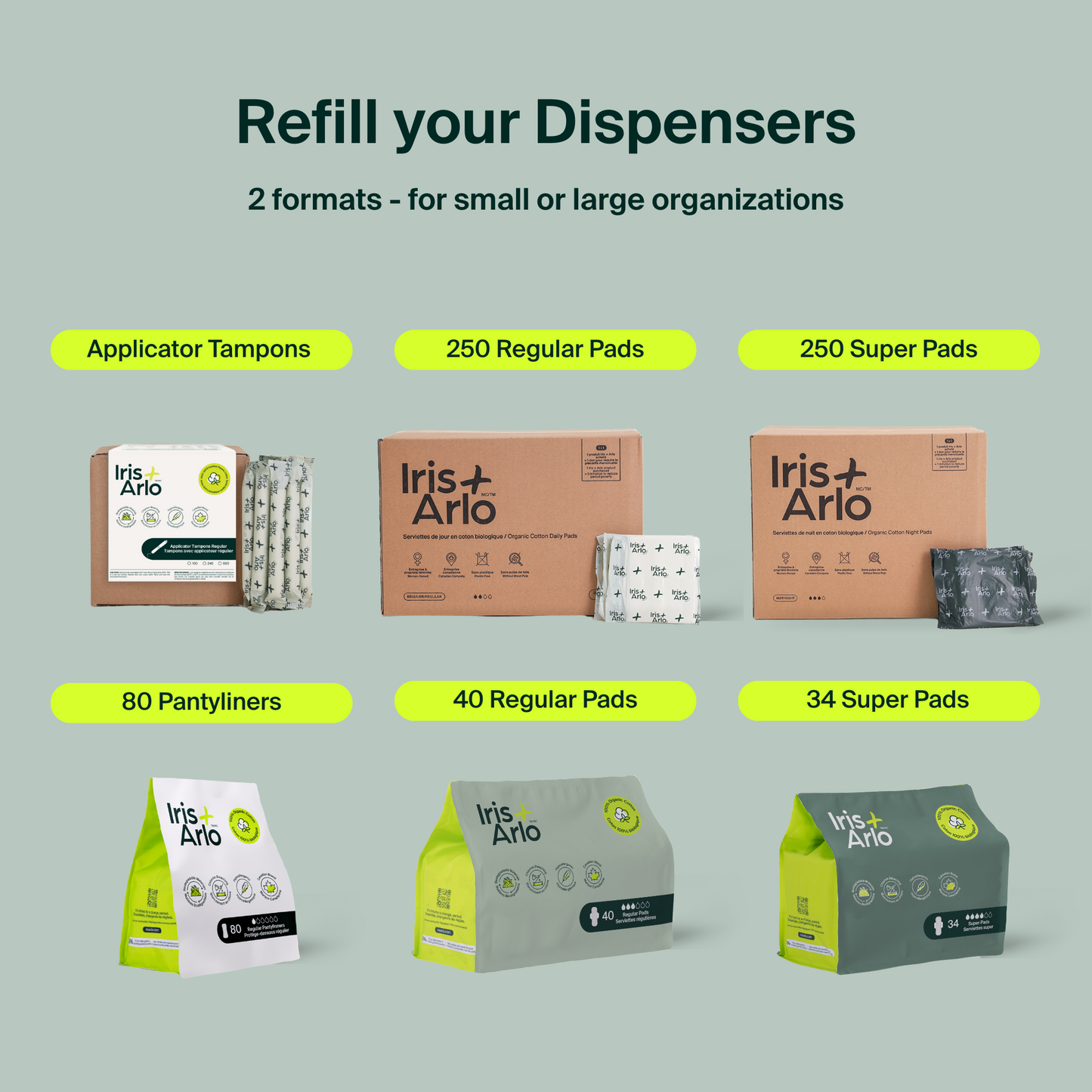 Wall-Mounted Cardboard Dispenser, 100% Organic Cotton Pantyliners
