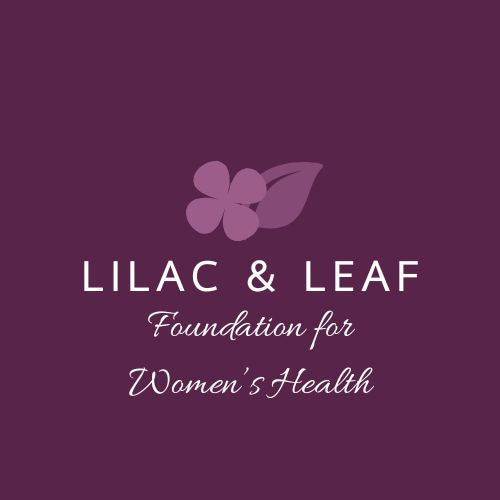 Logo of Lilac & Leaf Foundation for Women's Health on a purple background